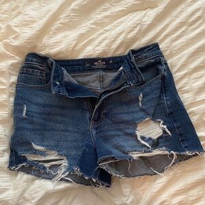 Hollister Women's Ripped Dark Blue Jean Shorts